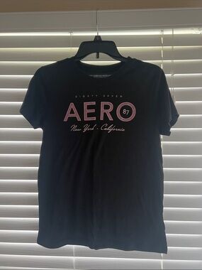 Aeropostale Black Tee with Pink AERO Graphic Size L